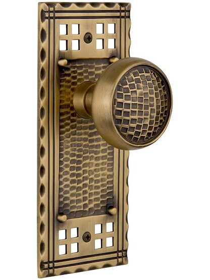 Pasadena Door Set with Craftsman Knobs in Antique Brass.